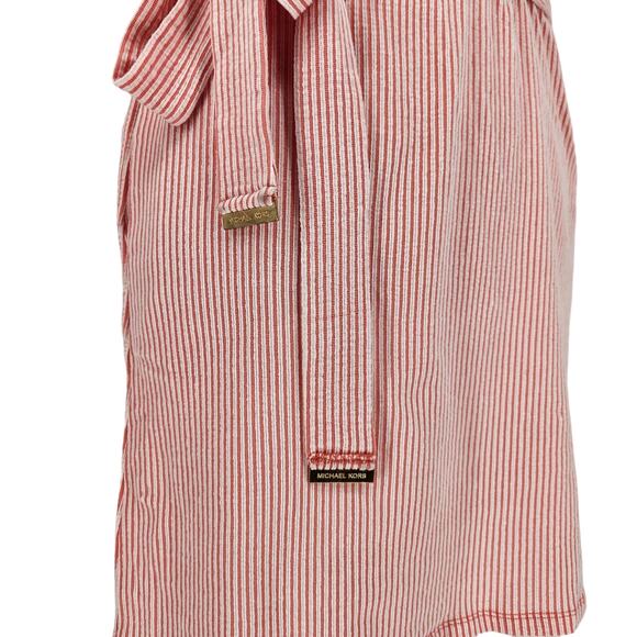 Michael Kors Women Pink Striped Casual Ruffle Off-the-Shoulder Mini Dress Size L - Picture 3 of 8